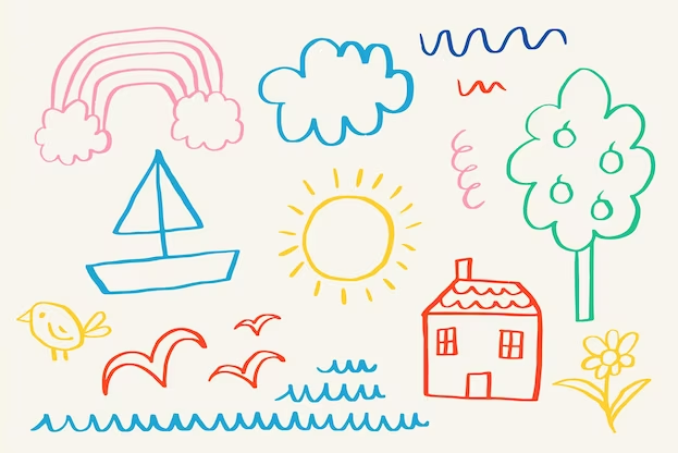 Child's Drawing of a Tree, Boat and House